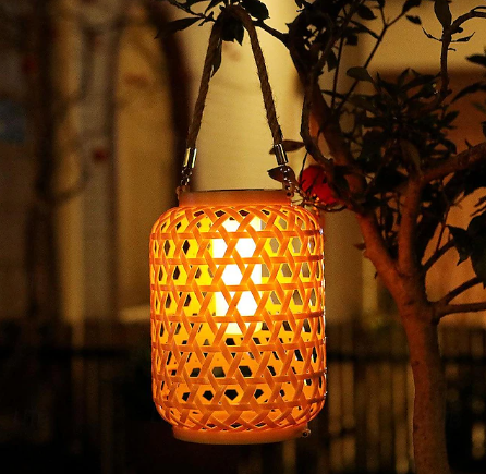 Artificial Rattan Bamboo Solar Outdoor Lanterns